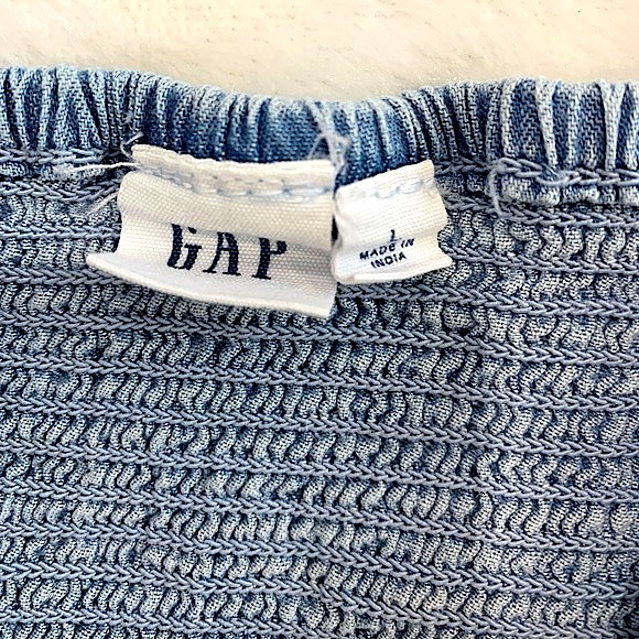 Gap light wash denim elastic smocked back babydoll tank mini dress women’s L - Picture 3 of 12